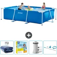 Intex Rechthoekig Frame Zwembad - 300 x 200 x 75 cm - Blauw - Inclusief Solarzeil - Onderhoudspakket - Zwembadfilterpomp - Schoonmaakset