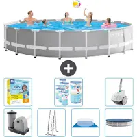 Intex Ronde Zwembad met Prisma Frame – 610 x 132 cm – Grijs – Inclusief pomp, ladder, bodemzeil, afdekking, onderhoudspakket, filter en stofzuiger
