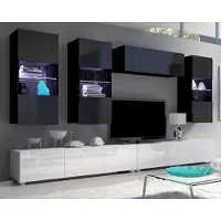 Ravio Wandmeubel Amanda IV, stijlvolle wandkast, hangkasten, wandmeubel, mediameubel 300 cm breed (zwart + zwart glanzend / wit + wit glanzend)