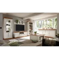 IMV Woonkamerwand, 577 cm, grenen, wit / notenhout eiken, wandmeubel, boekenkast