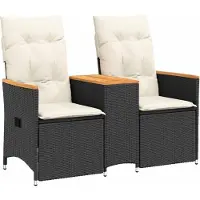 vidaXL Tuinbank 2-zits verstelbaar met tafel poly rattan zwart