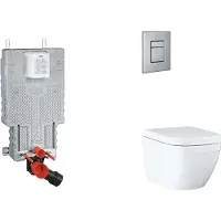 GROHE Uniset - Set voorwandinstallatie, toilet, SoftClose zitting en Skate Cosmopolitan knop, Triple Vortex, geborsteld roestvrij staal SANI15BB2106