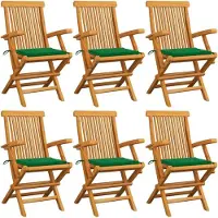 Syfax Klapstoelen met groene kussens, 6 stuks, massief teakhout