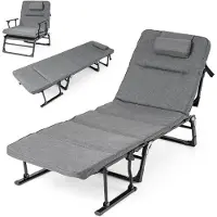 Costway Zonnebed, inklapbaar, 3-in-1 tuinstoel met kussen, hoofdkussen en verstelbare rugleuning, ligstoel/campingbed geschikt tot 200 kg, afmetingen 185x60,5x38 cm