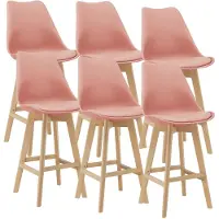 In And OutdoorMatch And Outdoor Match barkruk Dorris - set van 6 - Kunstleer en beukenhout - 105 x 48 x 58 cm - Roze - modern design