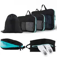 Atacama Premium Compressieverpakkingskubusset: Rits en dubbele zakken, Compressieverpakkingszakken voor rugzak en koffer - Zwarte set van 6