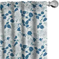 Abakuhaus – Bloemen Gordijnen Set 2x75x175 cm – Microfaser – Halverdonker – Petrolblauw & Mandelgroen