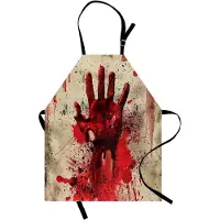 Abakuhaus Halloween-kookschort, Bloederig handhorroreffect, Unisex-keukenslab met verstelbare halsband voor koken en tuinieren, Rood, zinnoberrood, eierschaalkleur