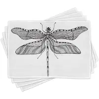 Abakuhaus Libelle placemats, minimalistisch-gedetailleerd insectenpatroon, digitaal bedrukt, antislip stoffen tafeldecoratie voor de keuken, donkergrijs en wit