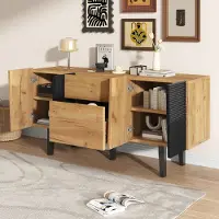 OKWISH Tv Meubel - Opbergruimte Met 2 Laden En 4 Deuren - Voor Woonkamer Of Hal - Spaanplaat Eiken - 140x40x70 Cm