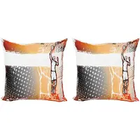 Abakuhaus Basketbal Kussenhoes Set – 2x40x40 cm – Dubbelzijdig bedrukt – Oranje/Zwart