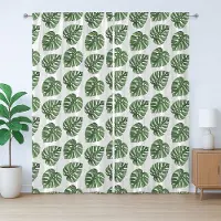 Abakuhaus Groen Blad Rustiek Gordijn, Natuurlijke Palmbladeren, Universele Gordijnen met Bandjes en Lussen voor de Woonkamer, 280 x 225 cm, Groen Wit