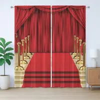 Abakuhaus Rustiek theatergordijn, tapijtgordijn voor gala, slaapkamergordijn met plooien en haken, 280 x 175 cm, rood en geel
