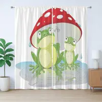 Abakuhaus Rustiek gordijn met kikkers, dier in paddenstoelparaplu, geplooid slaapkamergordijn met lussen en haken, 280 x 175 cm, wit, rood, groen