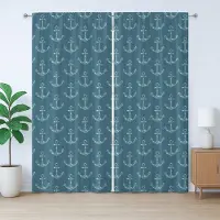 Abakuhaus Anker Rustiek Gordijn, Ankers, Universele Gordijnen met Banden voor de Woonkamer met Lussen en Haken, 280 x 225 cm, Petrolblauw Hemelsblauw