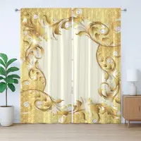 Abakuhaus Vintage Rustiek Gordijn, Gouden Bloemenrand, Slaapkamergordijn met Plooiing, Lusjes en Haken, 280 x 225 cm, Crèmegeel