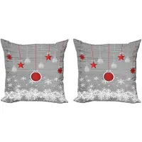Abakuhaus Dekokussen – Kussenhoes 2x50x50 cm – Dubbelzijdig bedrukt – Sterren/Sneeuw – Wit/Grijs/Rood