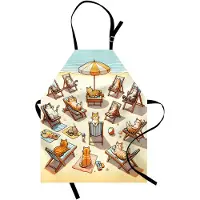 Abakuhaus Katten-kookschort, Zomer-katjes-zandstrand-pret, Unisex keukenslabbetje met verstelbare hals, om te koken en in de tuin te werken, Beige, Oranje, Lichtblauw