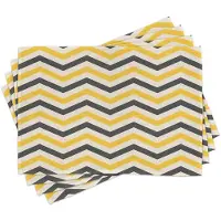 Abakuhaus Gele chevron-tafelmatten, grote zigzag in retrostijl, geometrische horizontale tegels, tafeldecoratie van kleurvaste stoffen voor eetkamer en keuken, antracietgrijs, geel, crème
