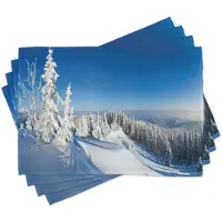 Abakuhaus Winterse placematten, rustig berglandschap, tafeldecoratie van kleurvast stof voor eetkamer en keuken, Azurblauw-wit