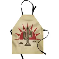 Abakuhaus Arizona-kookschort, Tribal Saguaro en zon, heldere kleuren, in hoogte verstelbaar, wasbaar, vlekkenprint, lichte kameel-robijnkleur