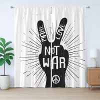 Abakuhaus Hippie Rustiek Gordijn, Pacifistische Slogan uit de jaren zestig, met Bandjes, Lusjes en Haken voor de Woonkamer, 280 x 245 cm, Zwart-Wit