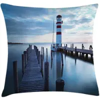 Abakuhaus Maritieme Kussenhoes – Leuchtturm aan Zee Digitaldruk – 45x45 cm – Donkerbruin-Schieferblauw