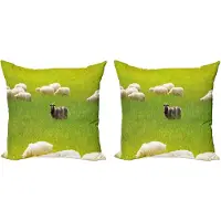 Abakuhaus Natuur Kussensloopset (2 stuks), Zwarte Schapen Witte Geiten, 50 cm, Varen Groen Crème
