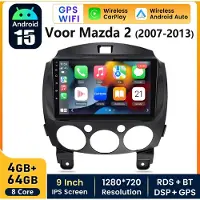 Hexinex 9" Octa-Core autoradio Geschikt voor Mazada 2 (2007-2013) - Draadloos CarPlay, Android Auto, multimediaspeler,Android15, GPS NAVI, WIFI, DSP, 4GB+64GB