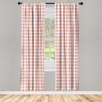 Abakuhaus Geruite raamgordijnen – Set van 2 panelen 75x245 cm – roze/lichtroze/wit