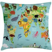Abakuhaus Wereldkaart Kussenhoes – 50x50 cm – Dubbelzijdig bedrukt – Blauw Geel Groen