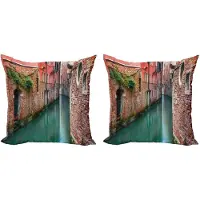 Abakuhaus Venetië Kussenhoezen Set – 2x60x60 cm – Dubbelzijdig bedrukt – Jadegroen & donker koraal