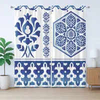 Abakuhaus Blauw-wit rustiek gordijn, kunst, met lussen en haken voor de woonkamer, 280 x 245 cm, blauw wit