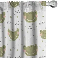Abakuhaus – 2x Gordijnen 75x225 cm – Microvezel – Olijfgroen/Wit – Kikker