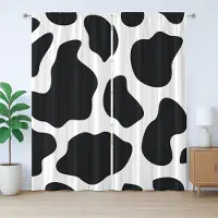 Abakuhaus Rustiek gordijn met koeienprint, wit koeienhuidmotief, met lussen en haken voor de woonkamer, 280 x 225 cm, wit zwart