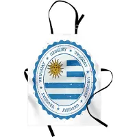 Abakuhaus Uruguay kookschort, land ronde grunge-stempel, heldere kleuren, in hoogte verstelbaar, wasbaar, vlekkendruk, Zeeblauw/Wit