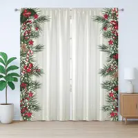 Abakuhaus Rustiek kerstgordijn, Takken en Bessen, Gordijn met plooien en haken voor de slaapkamer, 280 x 175 cm, Groen Taupe