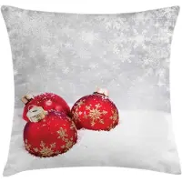 Abakuhaus Kussenhoes Kerstbolletjes op Sneeuwvlok 40x40 cm – Wit/Rood