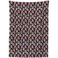 Abakuhaus – Tafelkleed Bloemen suikerschedel, 140x200 cm, rood-zwart