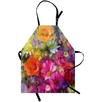 Abakuhaus Bloemen-kookschort met een levendig bloemenboeket: madeliefjes, pioenroos & gerbera - romantische print, kleurvast, in hoogte verstelbaar, wasbaar, heldere digitale afdruk, veelkleurig