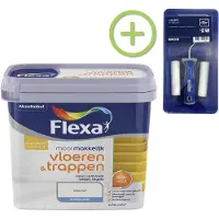 Flexa Voordeelpakket Mooi Makkelijk - Lak Vloeren En Trappen - Mooi Wit - 750 ML + Lakroller - 4 Delig