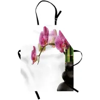 Abakuhaus Meditatie kookschort, spa-stenen met orchidee en bamboe ondersteunen Yoga-Chakra Zen-beeld, machinewasbaar, vervaagt niet, fuchsie, groen en grijs