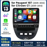 Hexinex Octa-Core autoradio Geschikt voor Peugeot 107, Toyota Aygo, Citroën C1 (2005-2014) - Draadloos CarPlay, Android Auto, GPS Navi, Android15, multimediaspeler, 6GB+128GB
