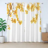 Abakuhaus Rustiek Gordijn, Bloeiende Bloementuin, Universele Gordijnen met Bandjes, Lussen en Haken voor de Woonkamer, 280 x 225 cm, Geelbruin