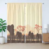 Abakuhaus Afrikaans rustiek gordijn, safaridier olifant, met lussen en haken voor de woonkamer, 280 x 175 cm, lichtgeelbruin