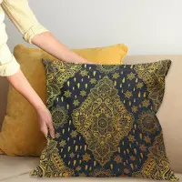 Abakuhaus Mandala-kussenhoes – Boho Paisley Folklore – 40×40 cm – Antraciet/Mosterd – Dubbelzijdig bedrukt
