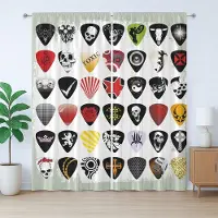 Abakuhaus Rockmuziek Rustiek Gordijn, Set, Slaapkamergordijn met Plissébanden, Lussen en Haken, 280 x 260 cm, Zwart Wit Rood