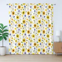 Abakuhaus Geel en wit rustiek gordijn, botanisch patroon, met lussen en haken voor de woonkamer, 280 x 175 cm, meerkleurig