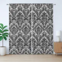 Abakuhaus Barok Rustiek Gordijn, Vintage Kantstijl, Slaapkamergordijn met Plooiing, Lusjes en Haken, 280 x 260 cm, Zwart-wit