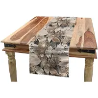 Abakuhaus Bloemen-tafelrunner – Vintage plantenontwerp – 40×180 cm – tan/zwart, machinewasbaar